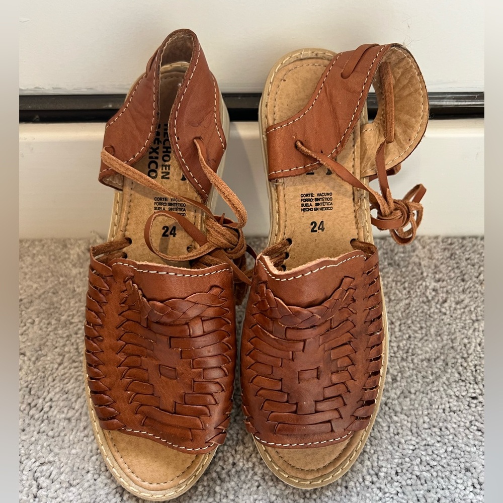 Mexican Open Toe Huarache Shoes with Ankle Straps for Women- Made in Mexico